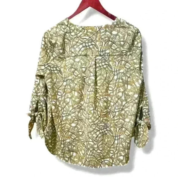 MICHAEL KORS Women's Blouse Top V-Neck Gold Chains Pattern Tie Bone Size M #152 - Picture 2 of 6